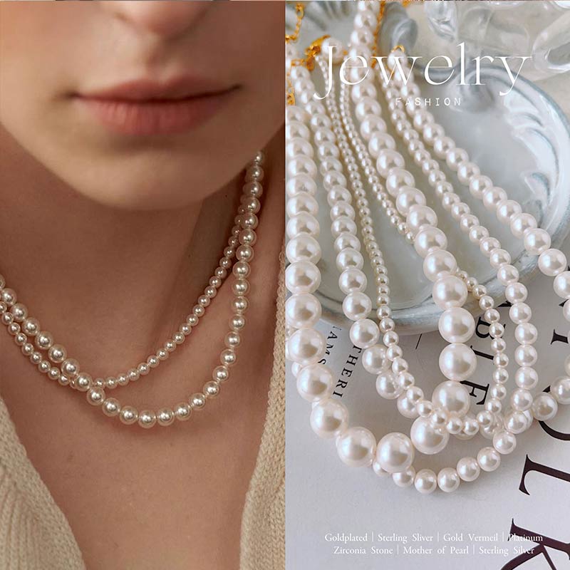 24K-Luxury White/Grey Pearl 4MM Necklace