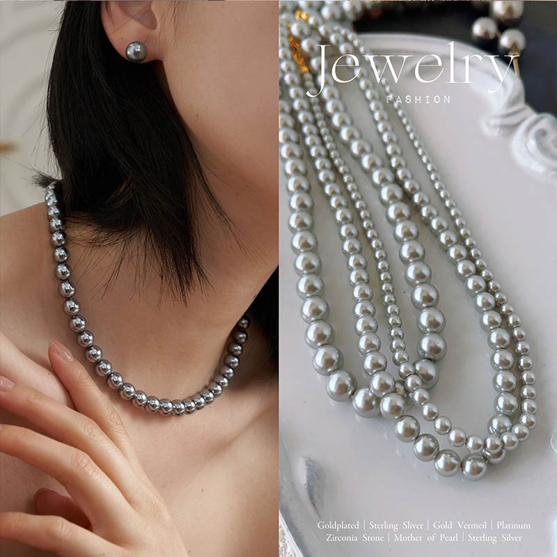 24K-Luxury White/Grey Pearl 8MM Necklace