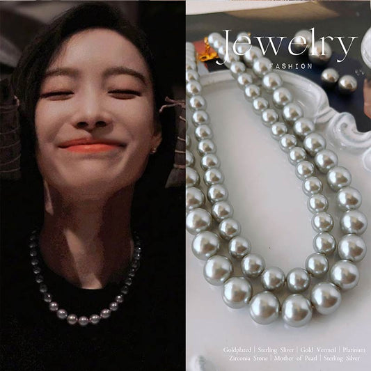 24K-Luxury White /Grey Pearl 10MM Necklace