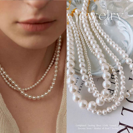 24K-Luxury White/Grey Pearl 4MM Necklace