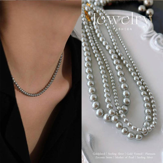 24K-Luxury White/Grey Pearl 4MM Necklace