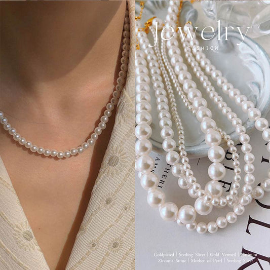 24K-Luxury White/Grey Pearl 6MM Necklace