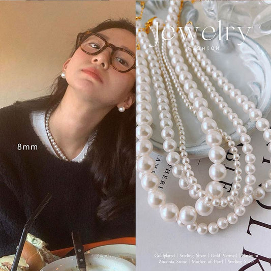 24K-Luxury White/Grey Pearl 8MM Necklace