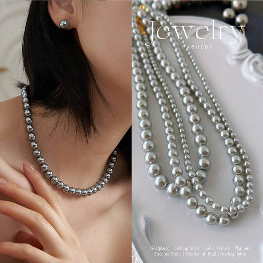 24K-Luxury White/Grey Pearl 8MM Necklace