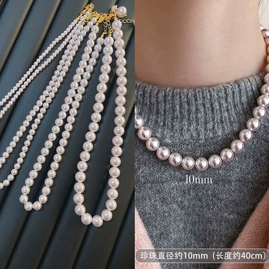 10MM Luxury pearls Necklace- L4985 Purple/ L4998 beige