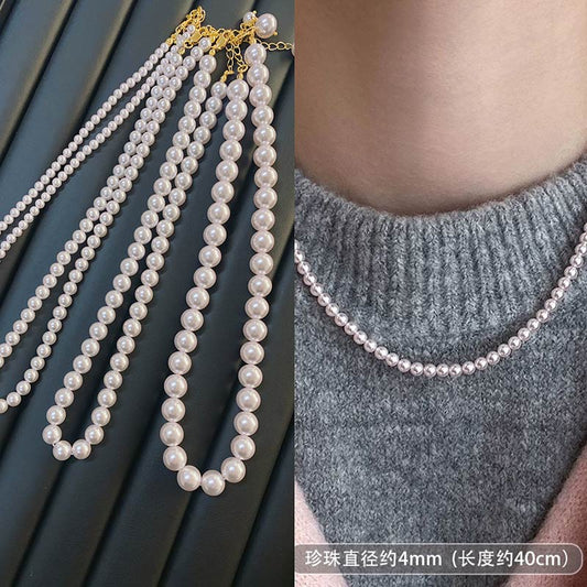 4MM Luxury pearls Necklace- L4985 Purple/L4998 beige