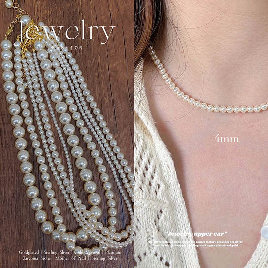 4MM Luxury pearls Necklace- L4985 Purple/L4998 beige